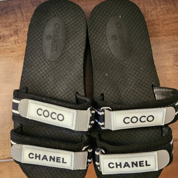 Chanel women's quilted coco logo double strap sandals in size 37 - Picture 5 of 13